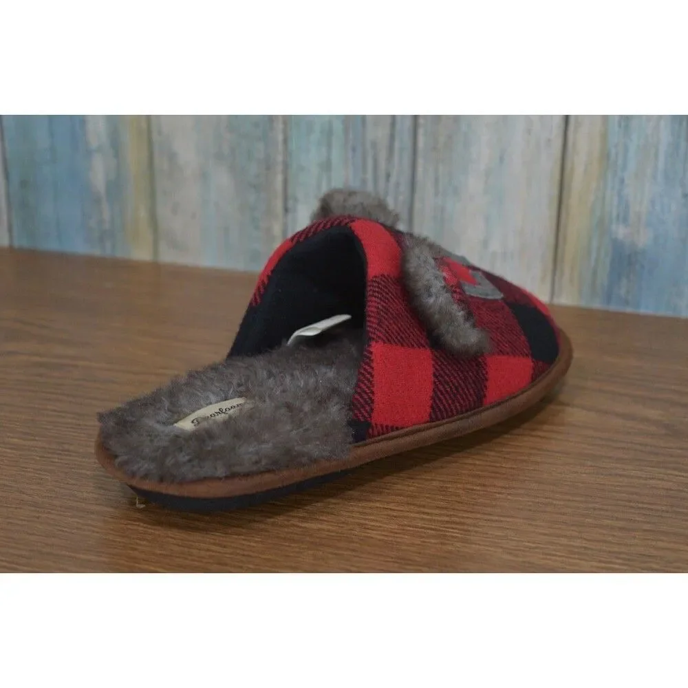 Dearfoams Lil Bear Slippers Kids 2-3 Buffalo Plaid Check Faux Fur Lined 26221